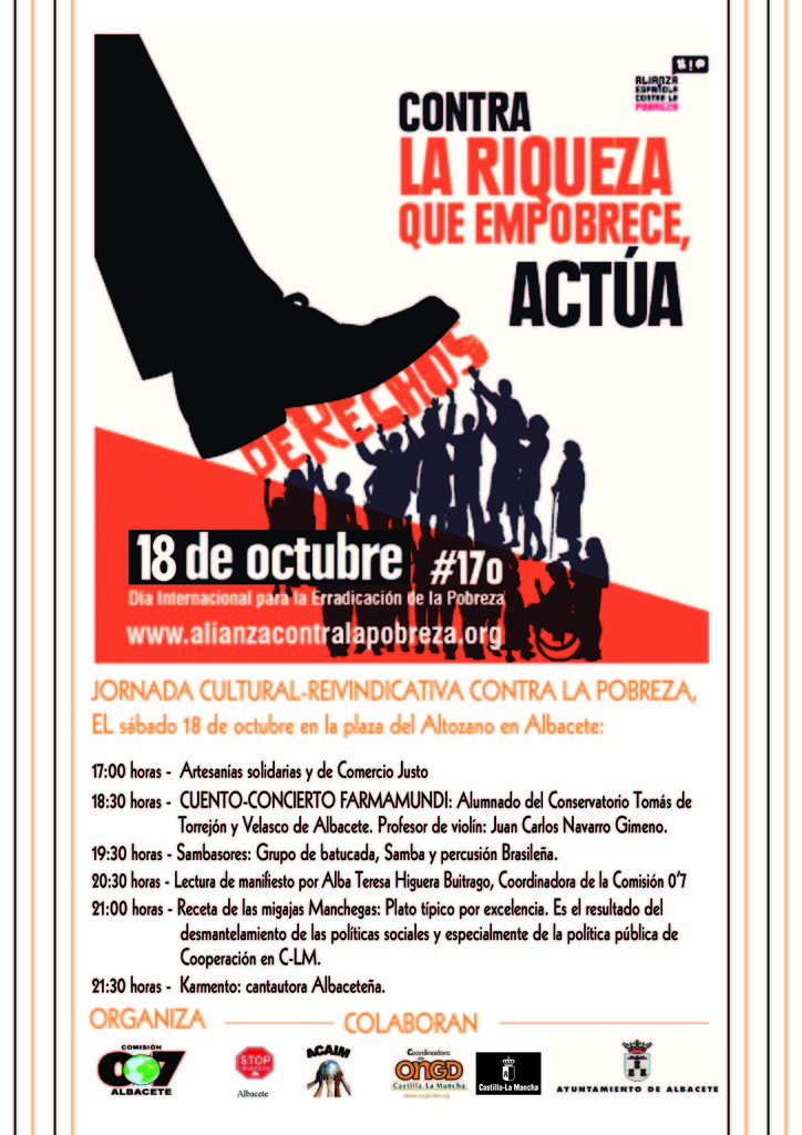 Jornada Cultural Reivindicativa contra la Pobreza. Sábado 18 de octubre en el Altozano. 